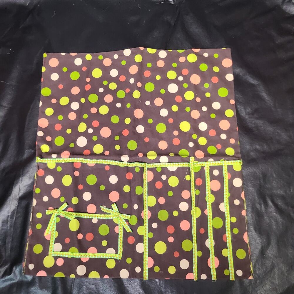 Handmade Y2K twee polka dot neon green crafting apron caddy